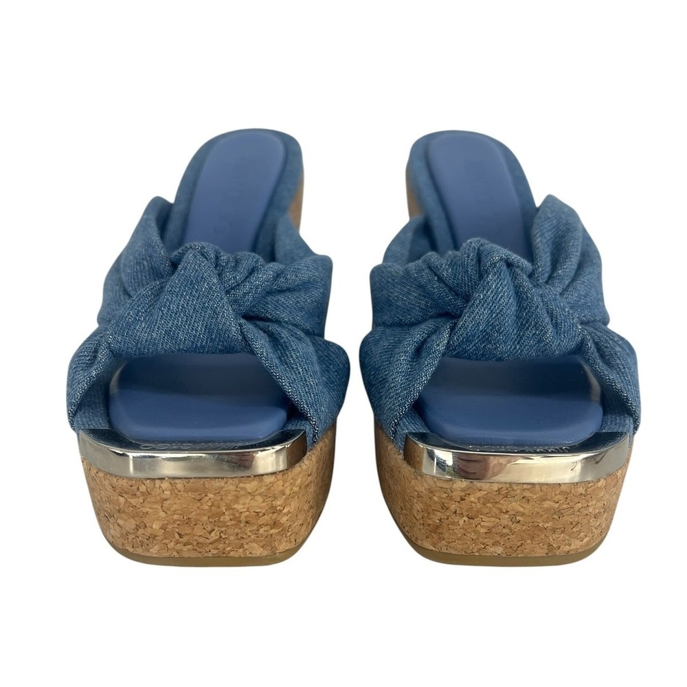 Jimmy Choo Avenue 110 Denim Wedge Sandals Knotted Upper 37 - Picture 9 of 16